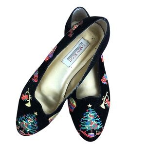 Karen Scott Vintage Black Velvet Christmas Tree Ballet Flat Shoes 9M